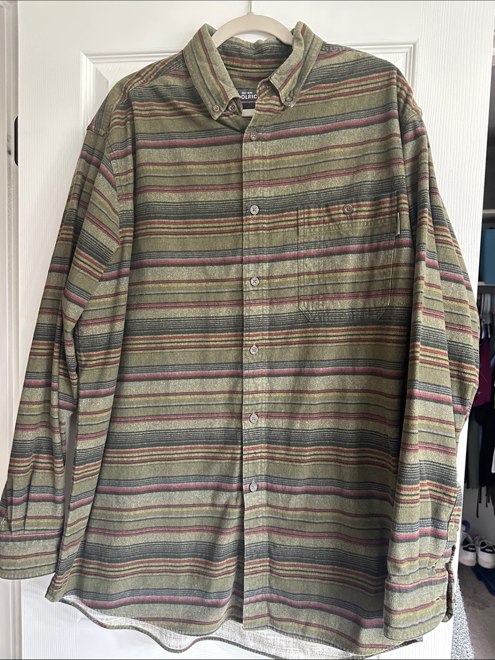 Woolrich Olive Green Striped Button-Down Shirt